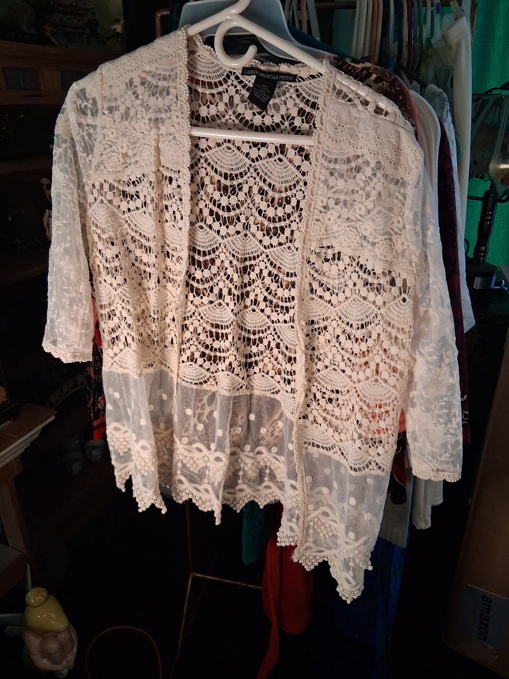 Lauren Michelle Ivory Lace Open-Front Crochet Cardigan